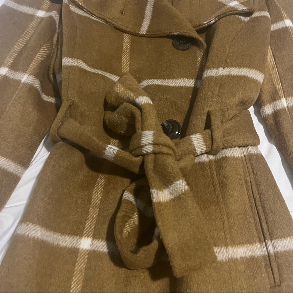 Ann Taylor Plaid Coat Tan Small - Picture 5 of 12